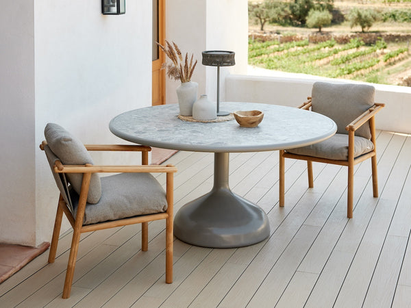 Glaze spisebord, rund Ø144 cm m/ceramic travertine bordplade - udstillingsmodel